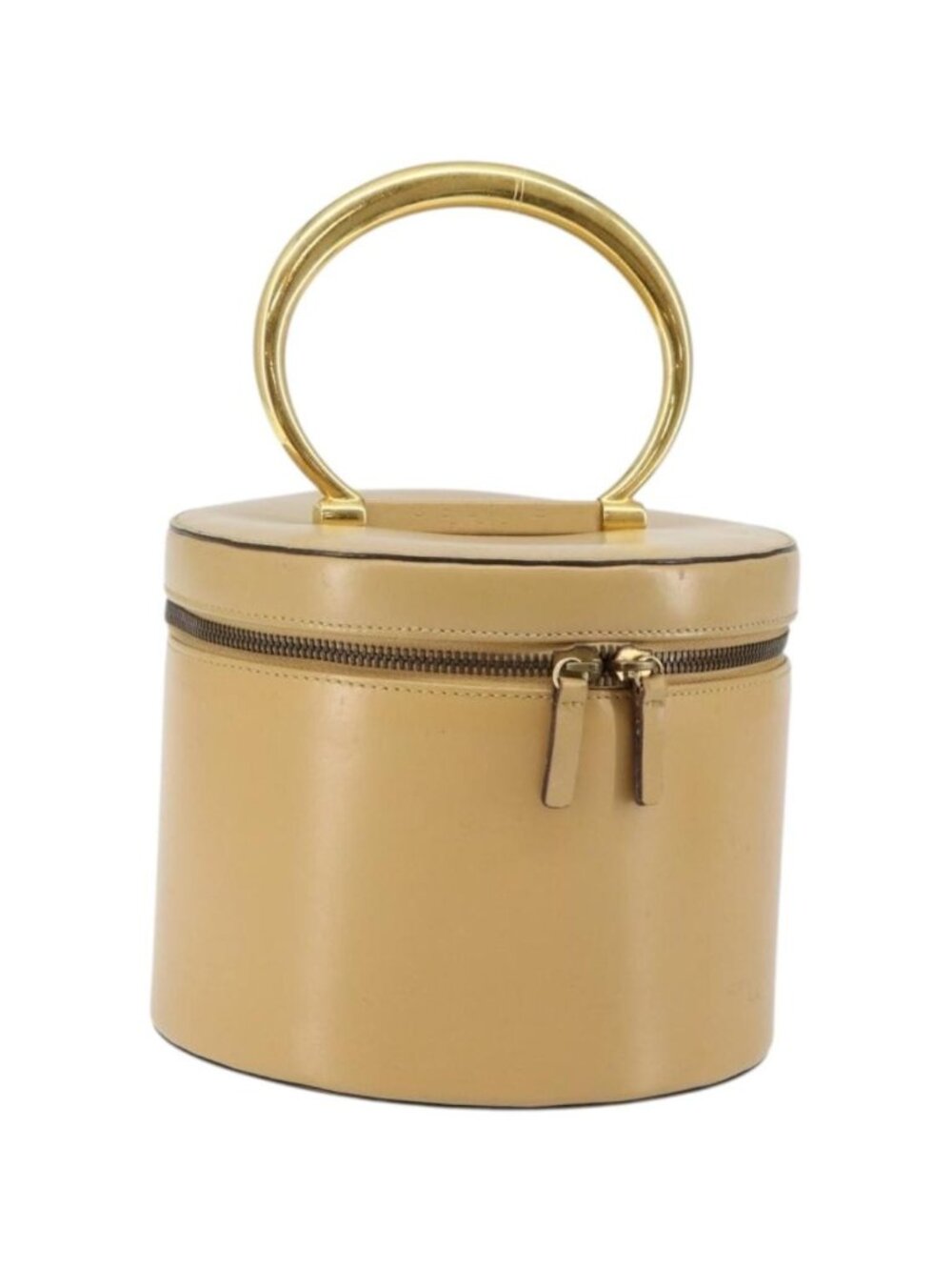 CELINE Vanity Pouch Leather metal Beige Gold